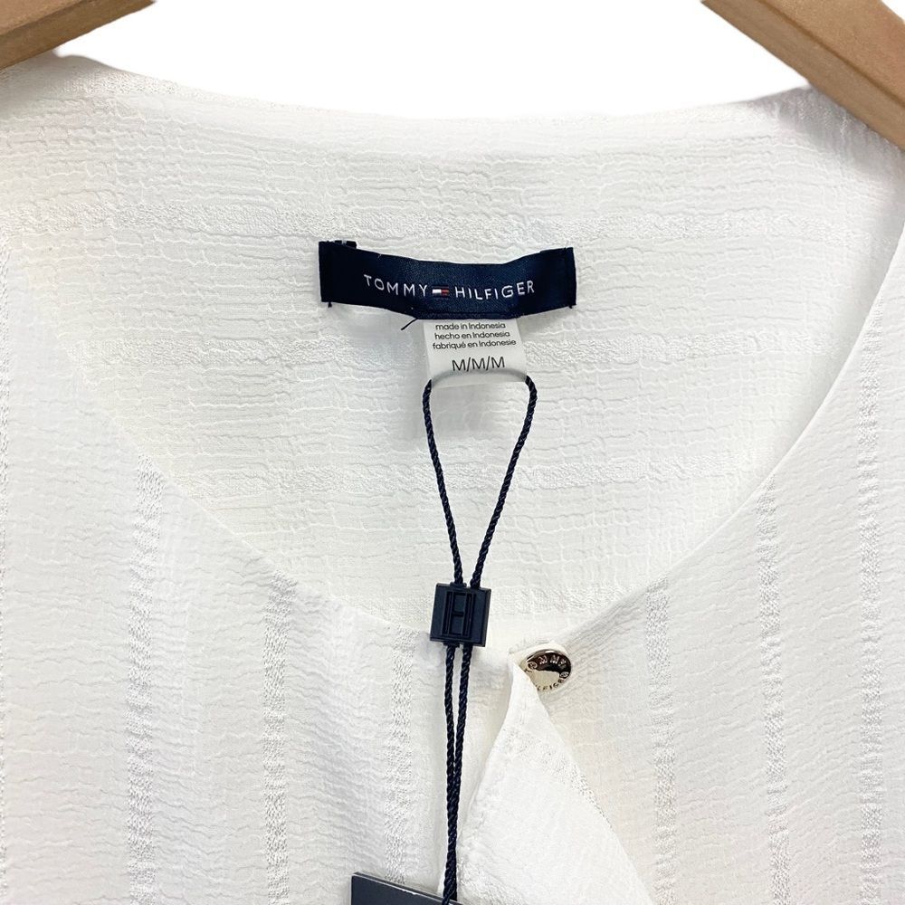 TOMMY HILFIGER White Sleeveless Ruffle Front Top M Lined Blouse - Picture 8 of 14